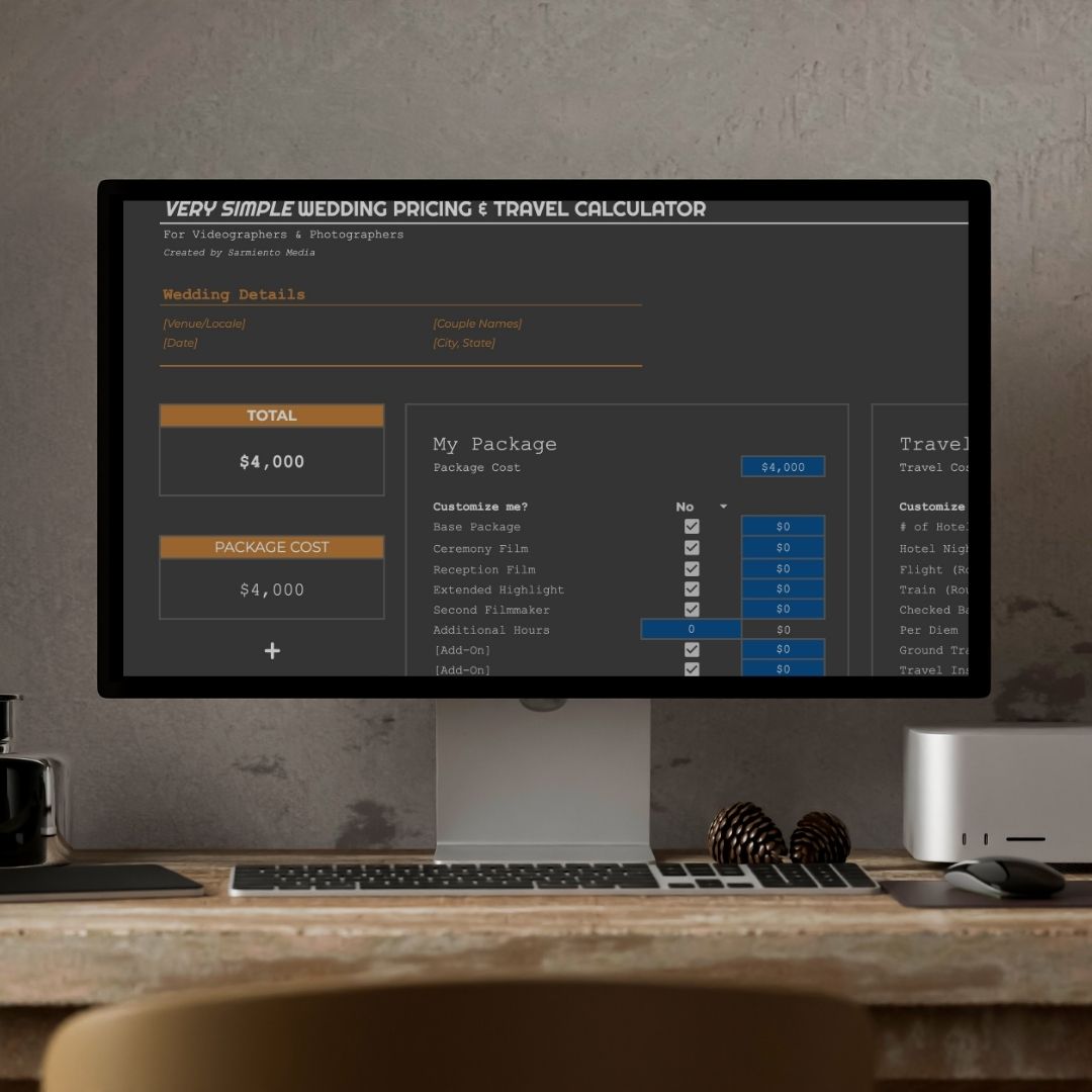 Very Simple Wedding Pricing & Travel Calculator